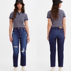 Levi’s Ribcage Straight Ankle Distressed Jeans in Deep Blue